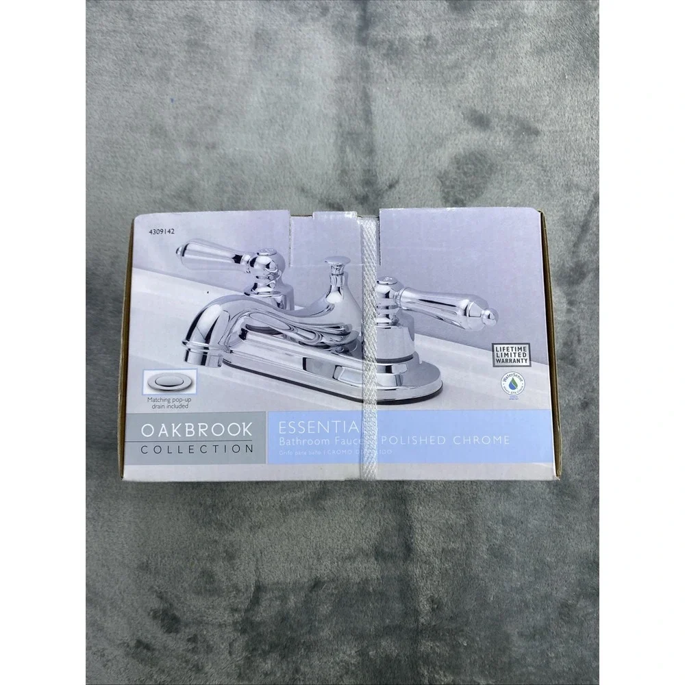 Oakbrook Bathroom Sink Faucet Two Handle Polished Chrome 4309-142 Drain‎ Pop NEW